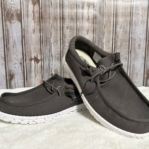 Hey Dude Wally Slub Canvas Casual Shoe - Dark Grey NWT